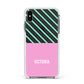 Personalised Pink Aqua Striped Apple iPhone Xs Max Impact Case White Edge on Black Phone
