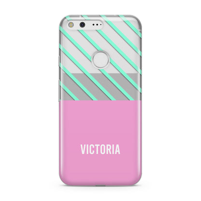 Personalised Pink Aqua Striped Google Pixel Case