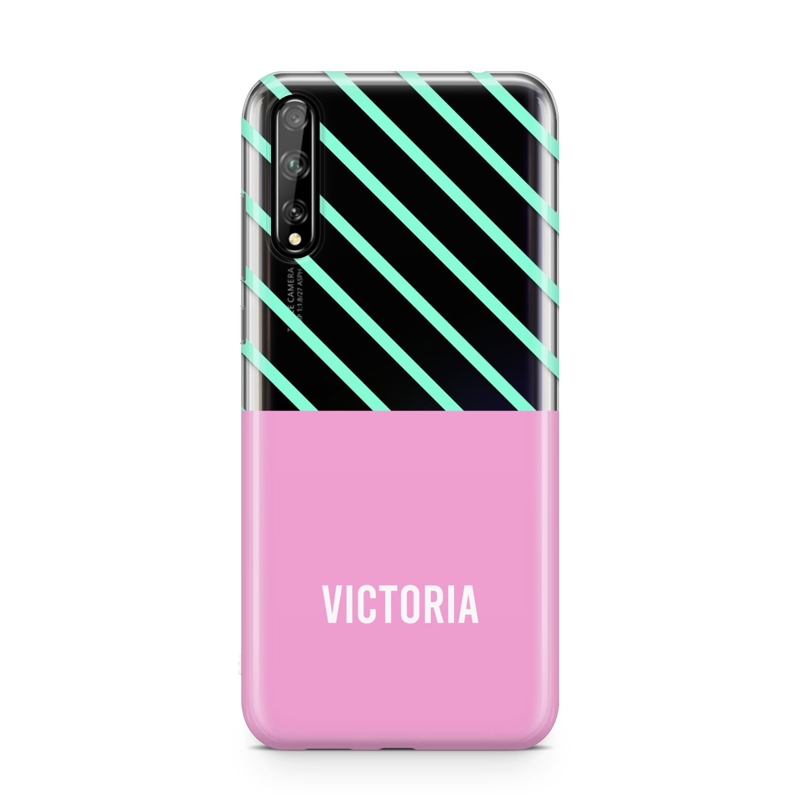 Personalised Pink Aqua Striped Huawei Enjoy 10s Phone Case