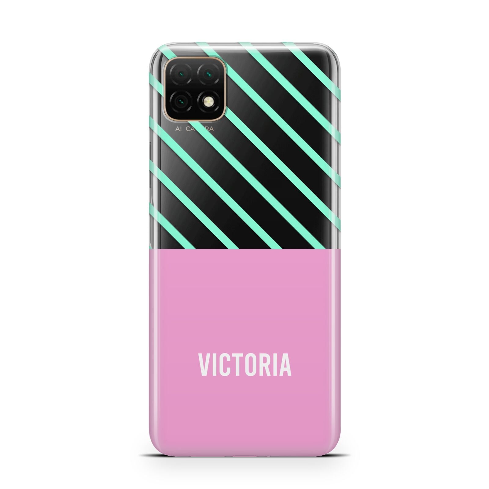 Personalised Pink Aqua Striped Huawei Enjoy 20 Phone Case