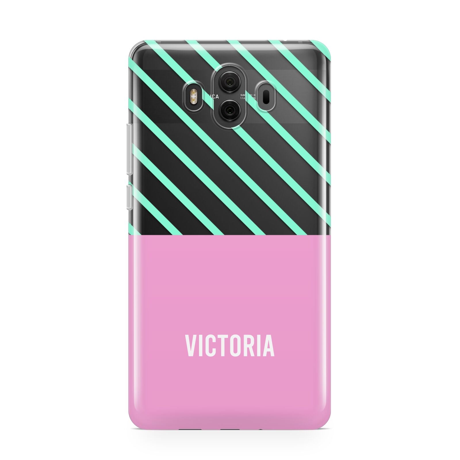 Personalised Pink Aqua Striped Huawei Mate 10 Protective Phone Case