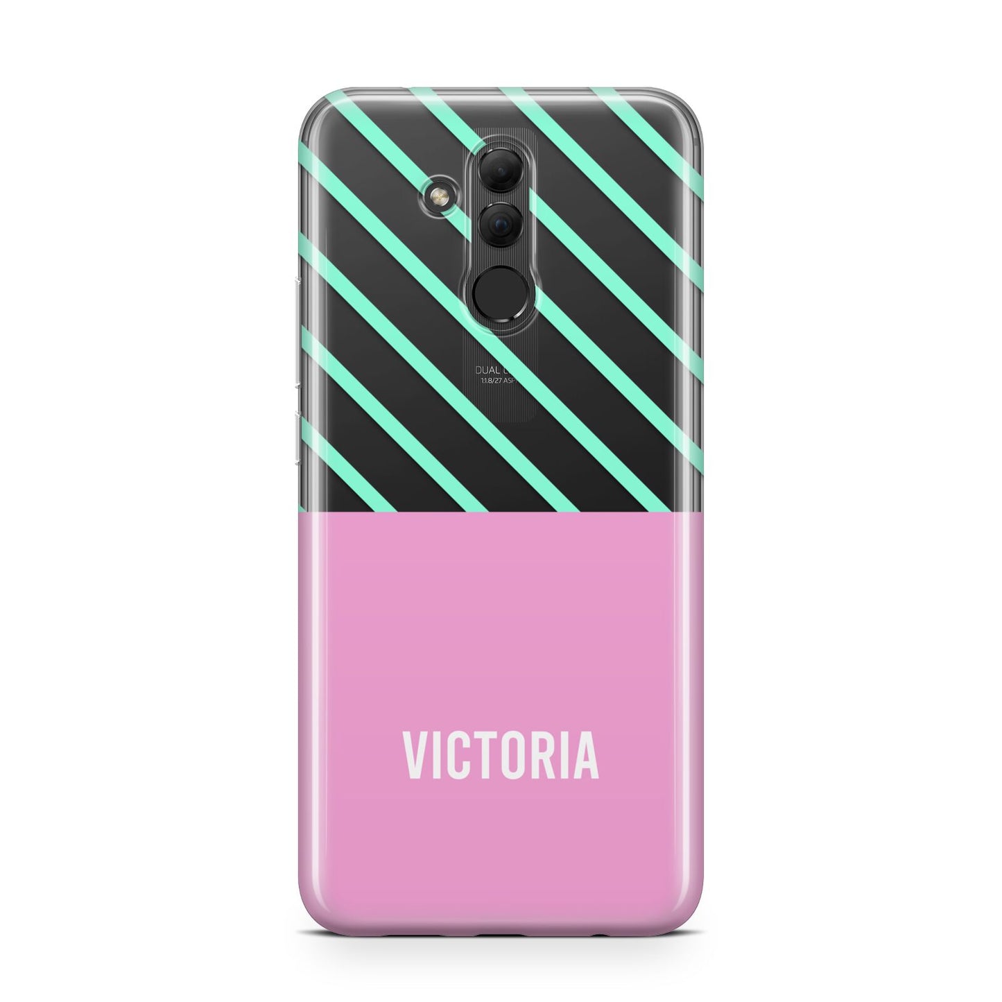 Personalised Pink Aqua Striped Huawei Mate 20 Lite