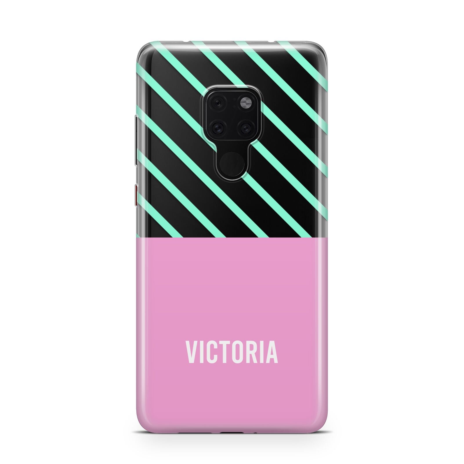 Personalised Pink Aqua Striped Huawei Mate 20 Phone Case