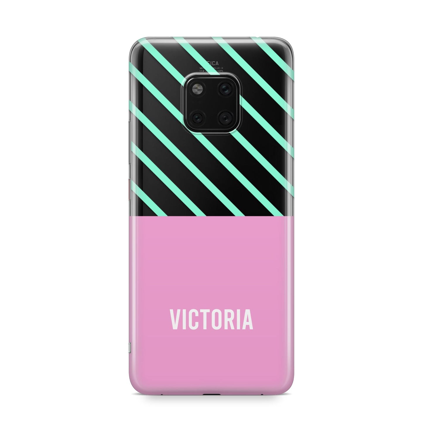 Personalised Pink Aqua Striped Huawei Mate 20 Pro Phone Case