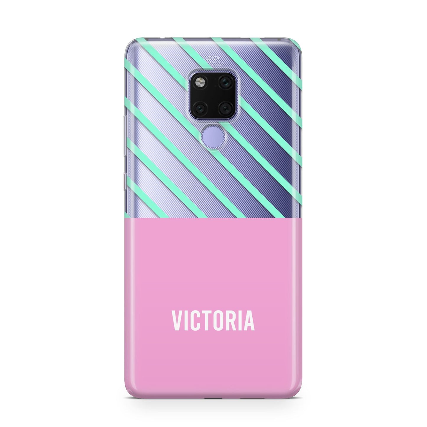 Personalised Pink Aqua Striped Huawei Mate 20X Phone Case