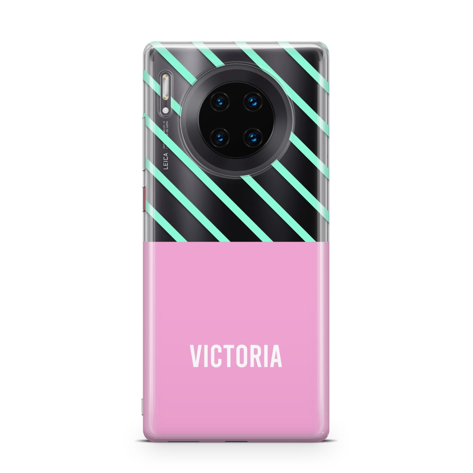 Personalised Pink Aqua Striped Huawei Mate 30 Pro Phone Case