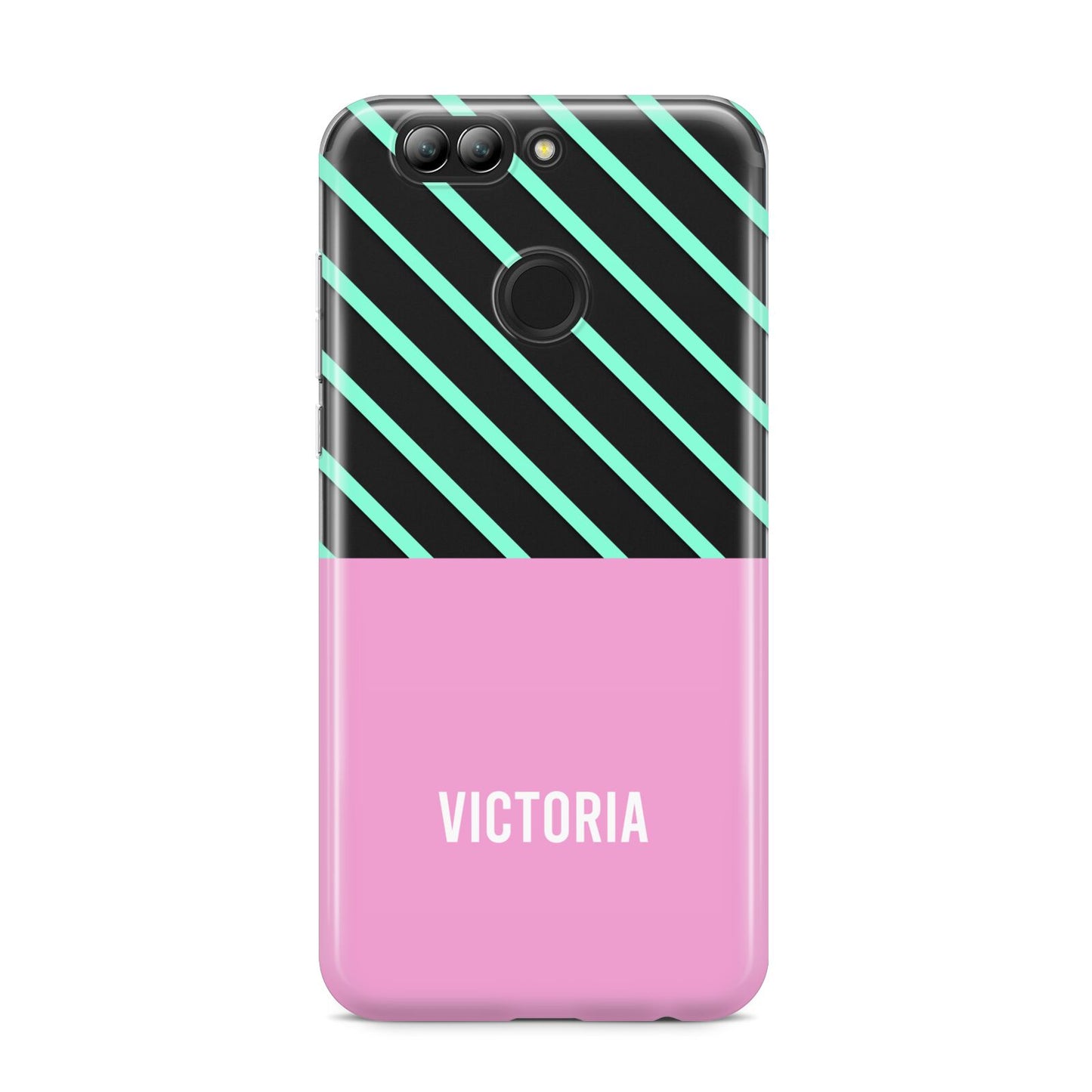 Personalised Pink Aqua Striped Huawei Nova 2s Phone Case