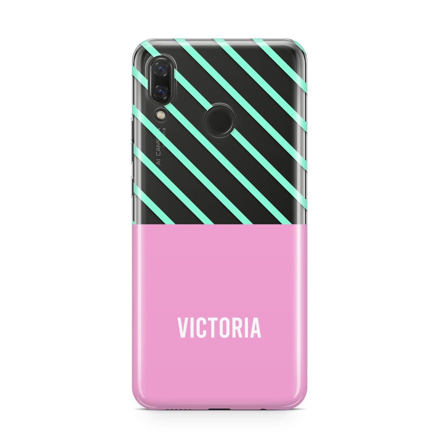 Personalised Pink Aqua Striped Huawei Nova 3 Phone Case