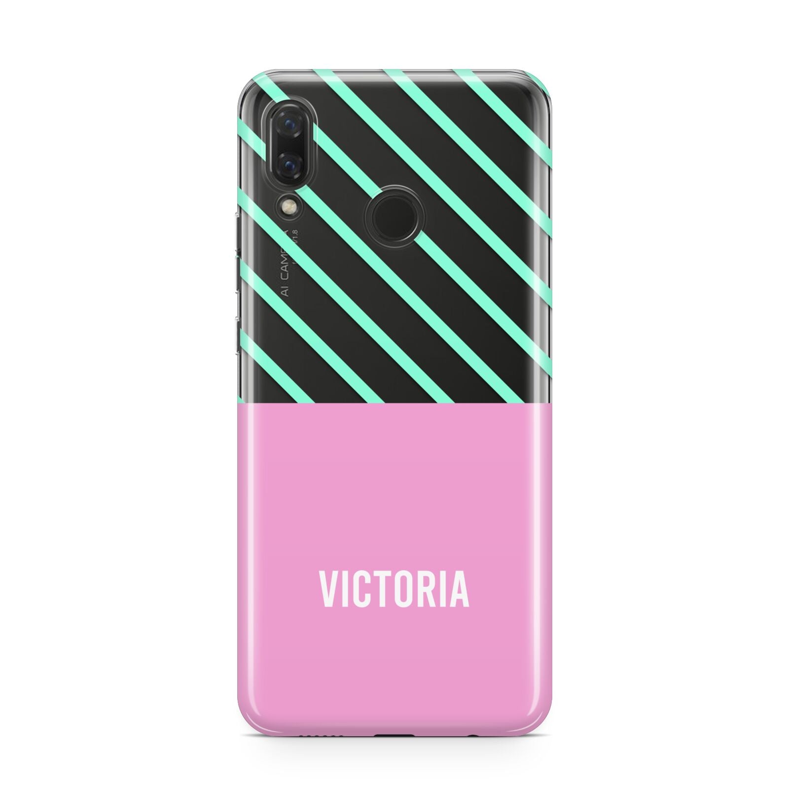 Personalised Pink Aqua Striped Huawei Nova 3 Phone Case