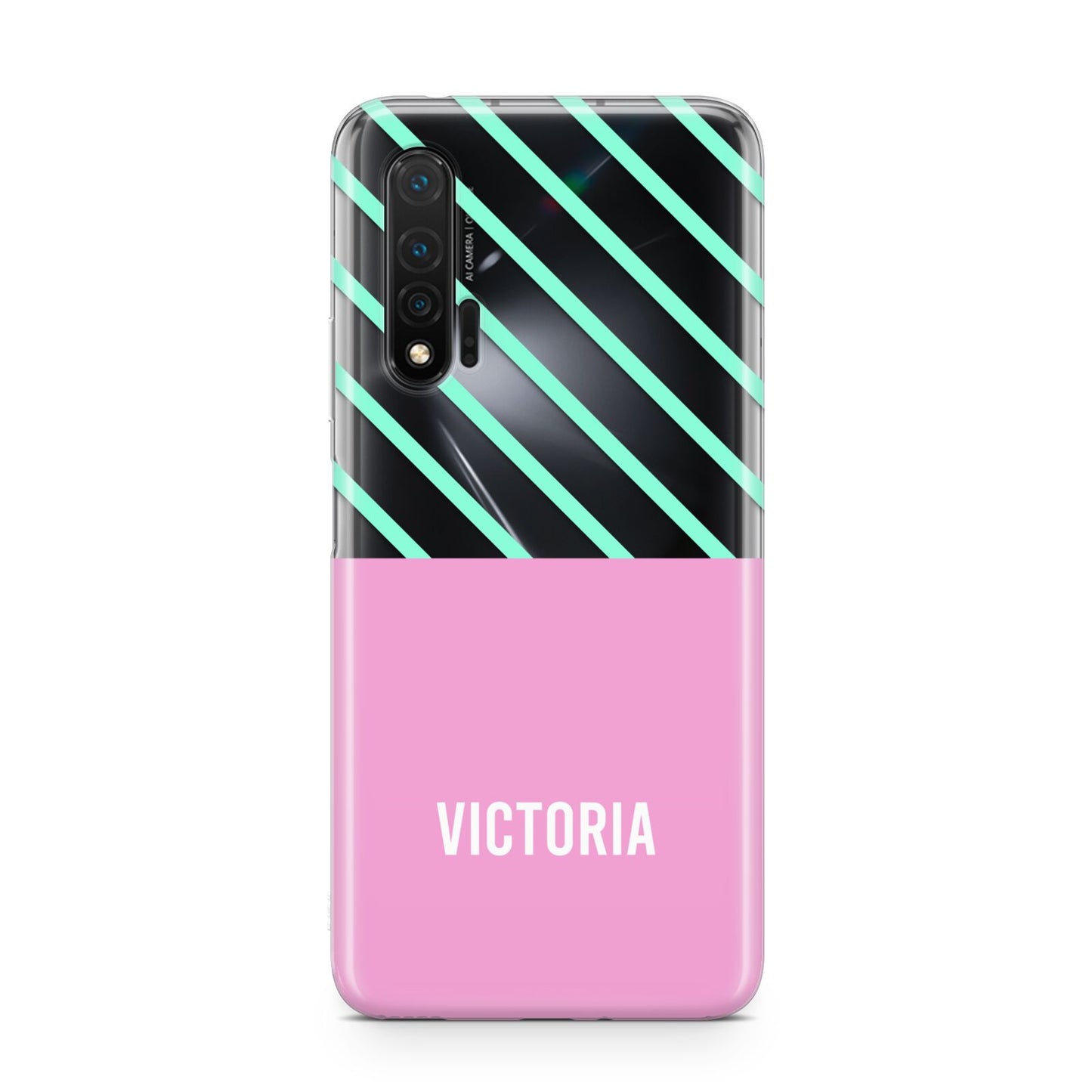 Personalised Pink Aqua Striped Huawei Nova 6 Phone Case