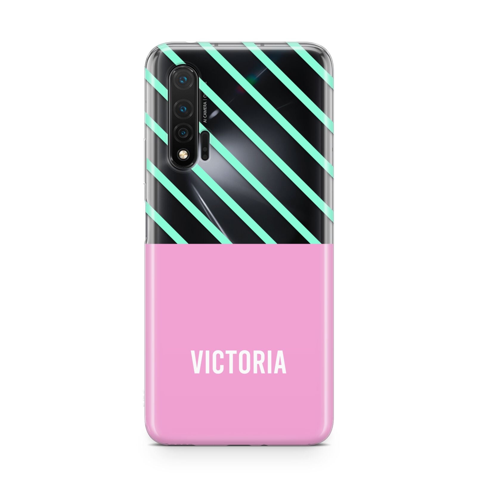 Personalised Pink Aqua Striped Huawei Nova 6 Phone Case