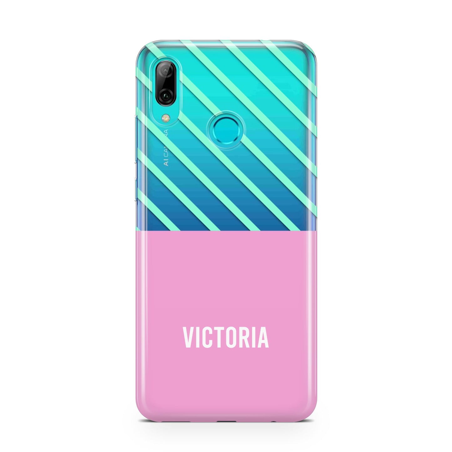 Personalised Pink Aqua Striped Huawei P Smart 2019 Case