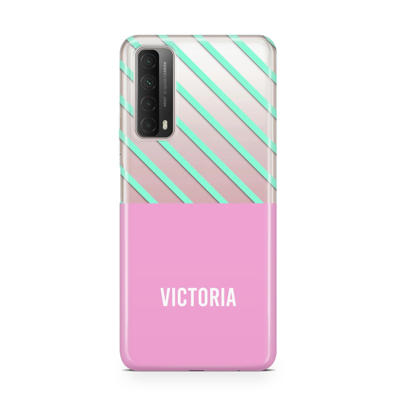 Personalised Pink Aqua Striped Huawei P Smart 2021