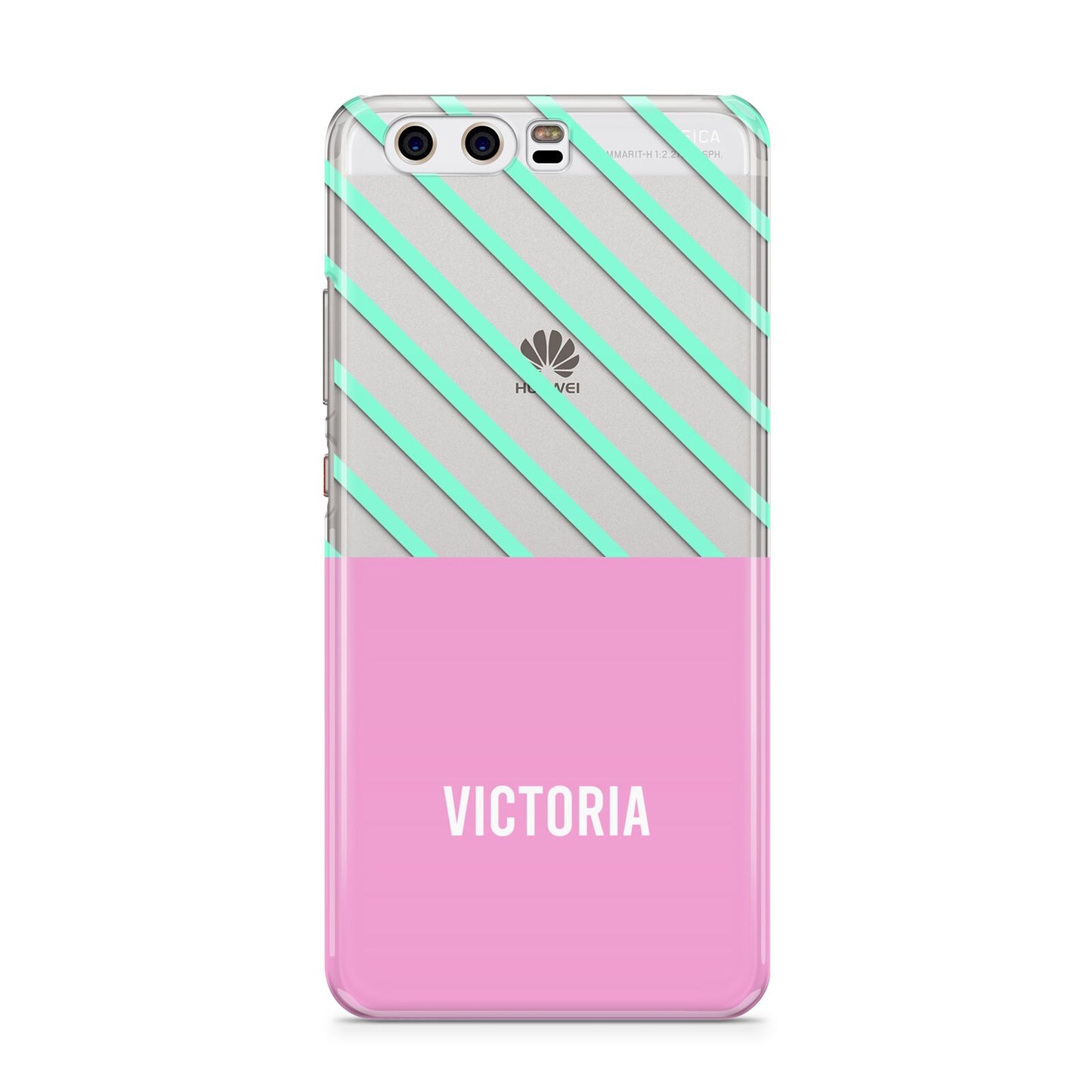 Personalised Pink Aqua Striped Huawei P10 Phone Case