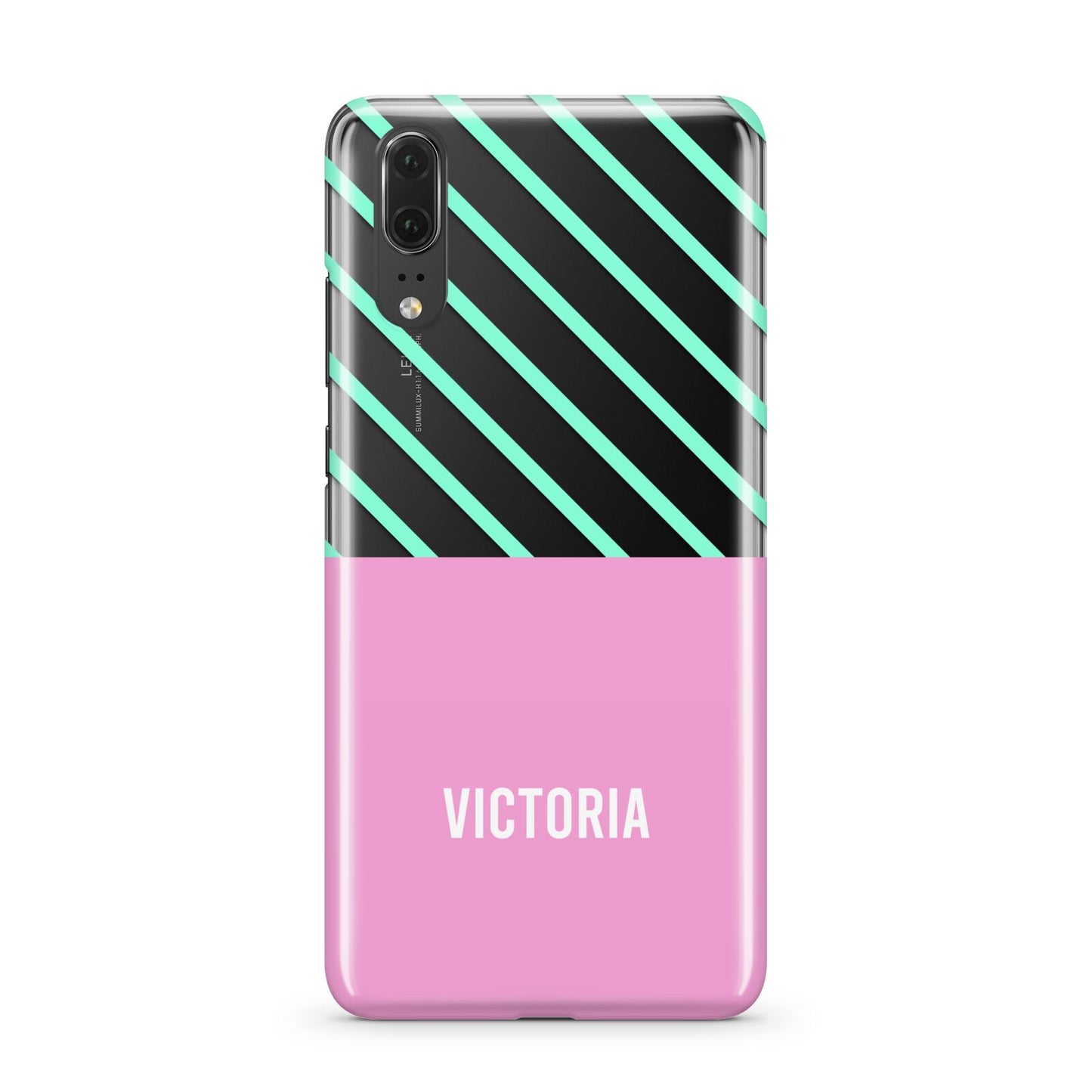 Personalised Pink Aqua Striped Huawei P20 Phone Case