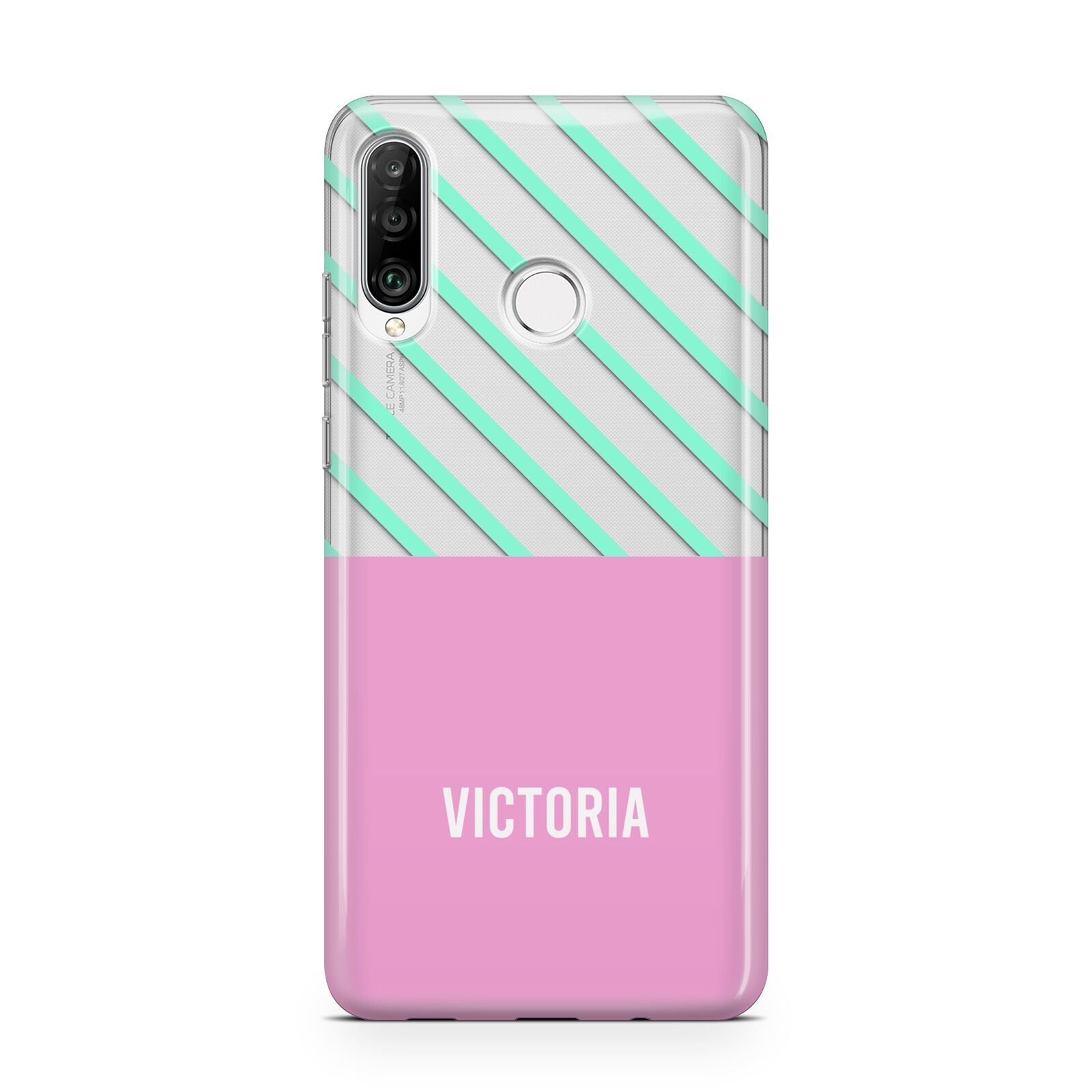 Personalised Pink Aqua Striped Huawei P30 Lite Phone Case