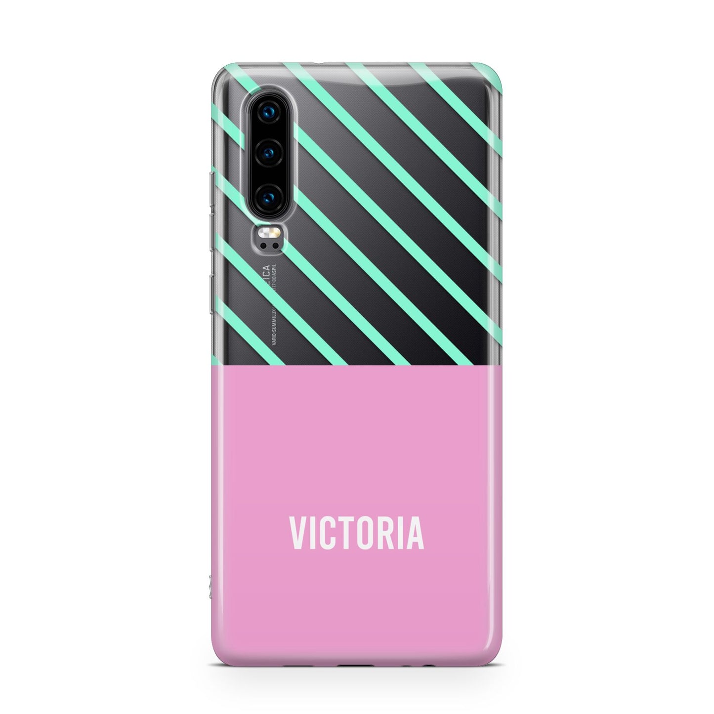 Personalised Pink Aqua Striped Huawei P30 Phone Case