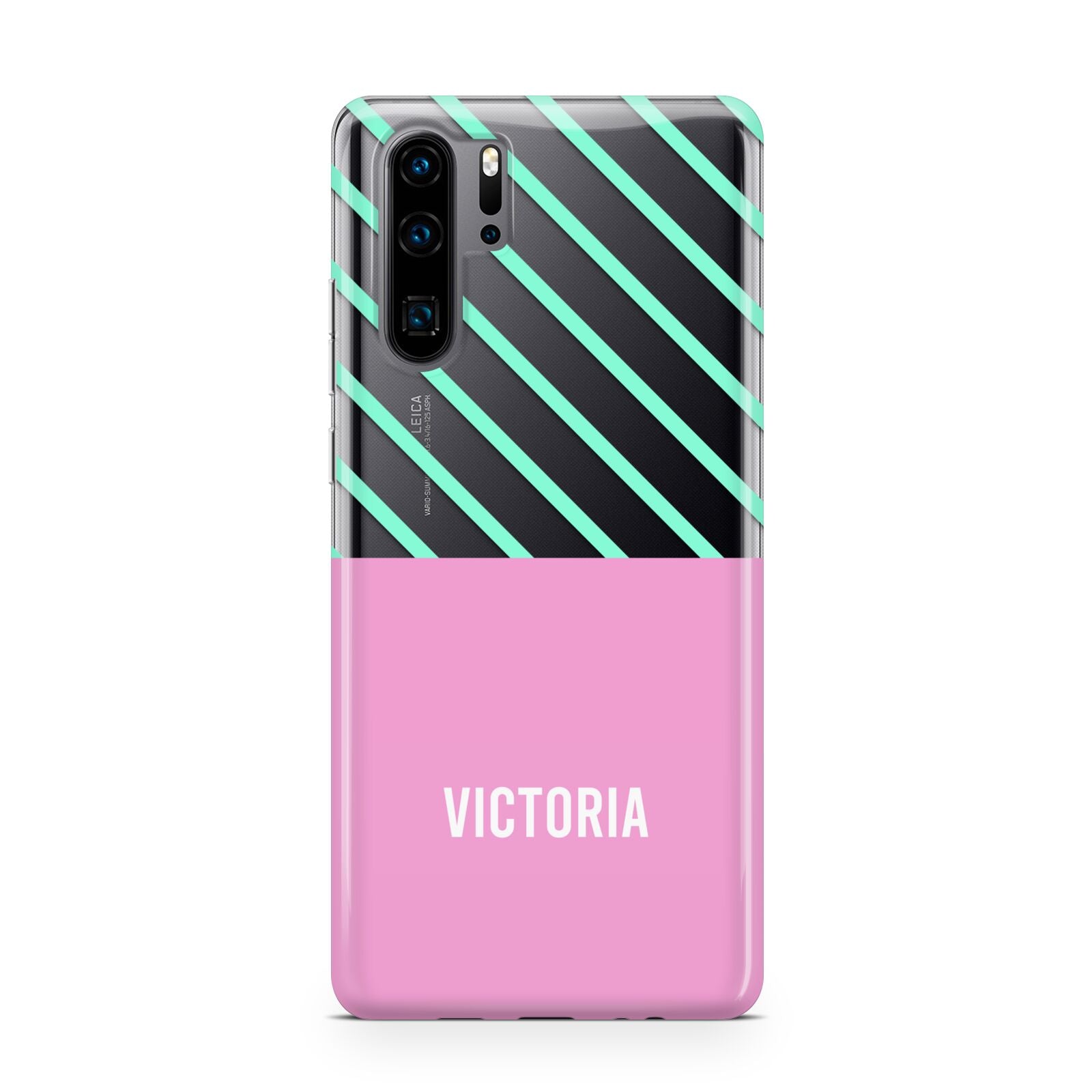 Personalised Pink Aqua Striped Huawei P30 Pro Phone Case