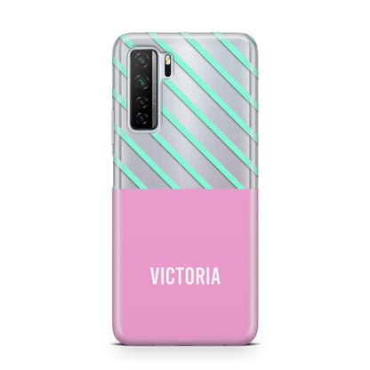 Personalised Pink Aqua Striped Huawei P40 Lite 5G Phone Case