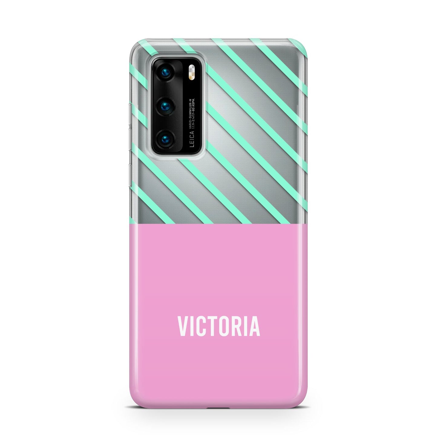 Personalised Pink Aqua Striped Huawei P40 Phone Case