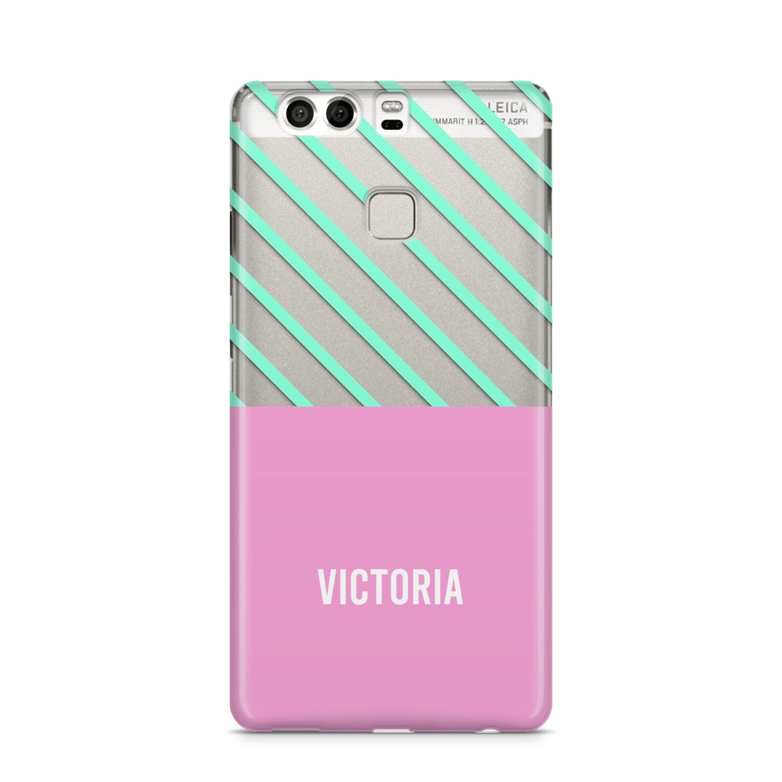 Personalised Pink Aqua Striped Huawei P9 Case