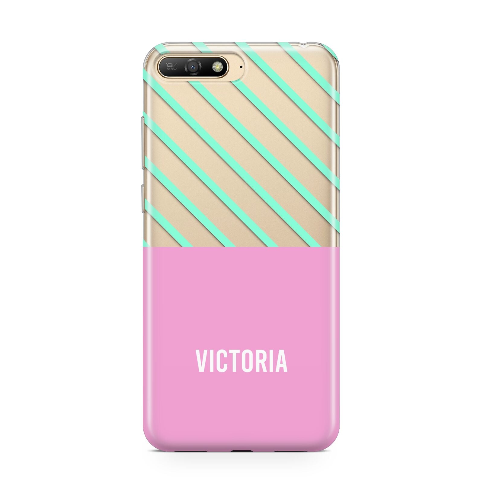 Personalised Pink Aqua Striped Huawei Y6 2018