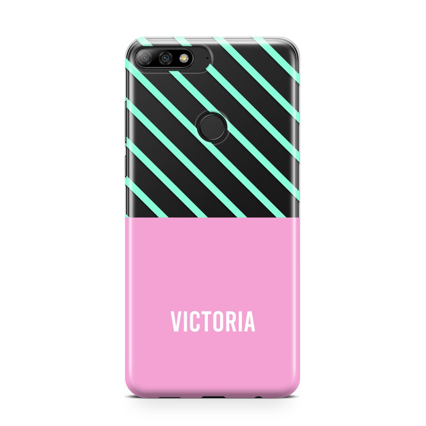 Personalised Pink Aqua Striped Huawei Y7 2018