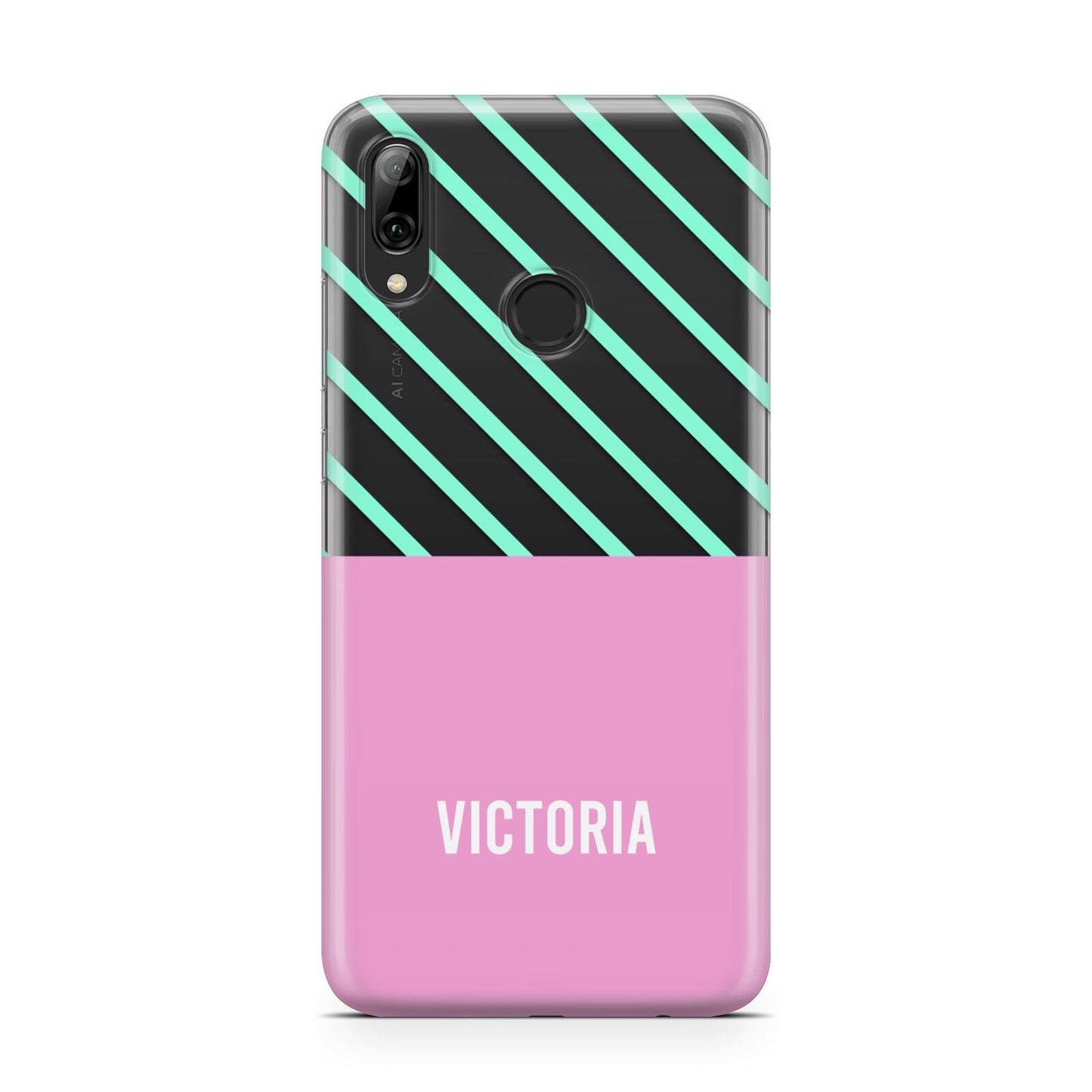 Personalised Pink Aqua Striped Huawei Y7 2019