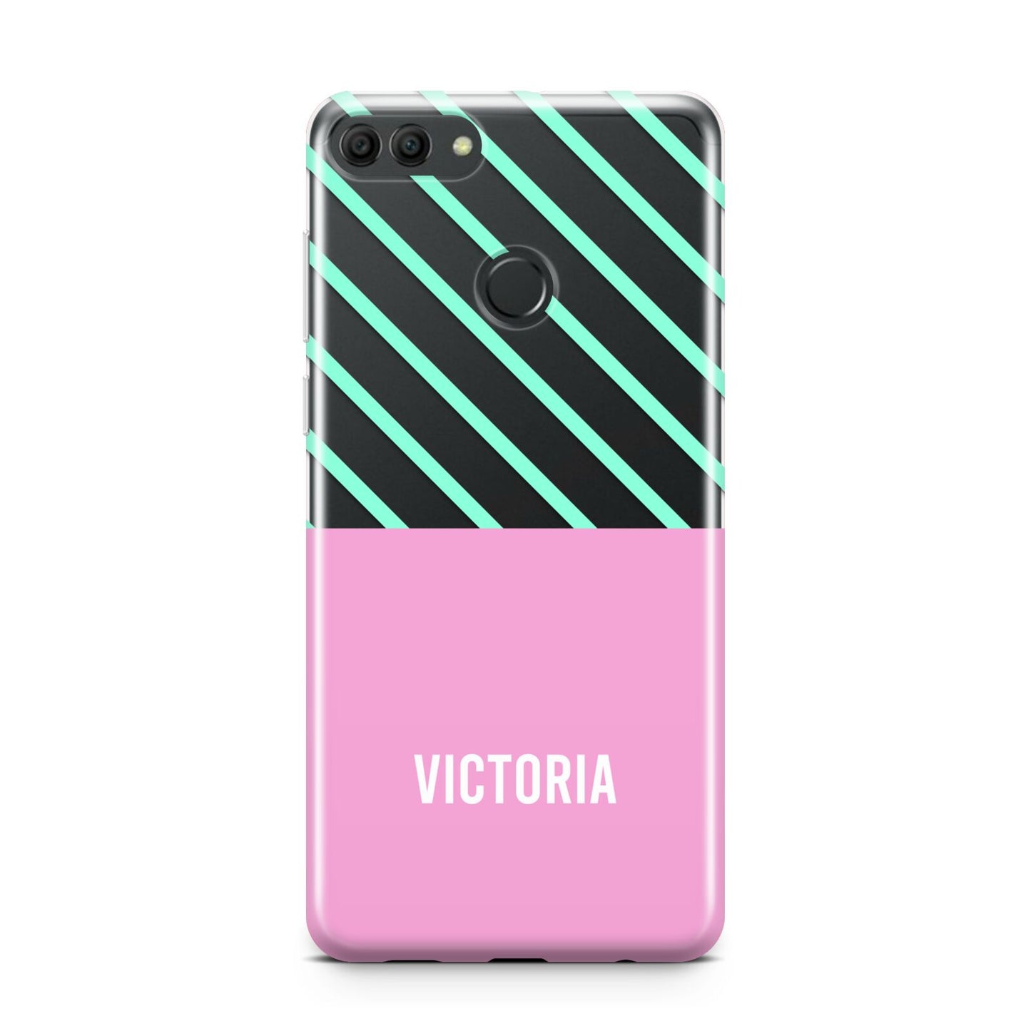 Personalised Pink Aqua Striped Huawei Y9 2018