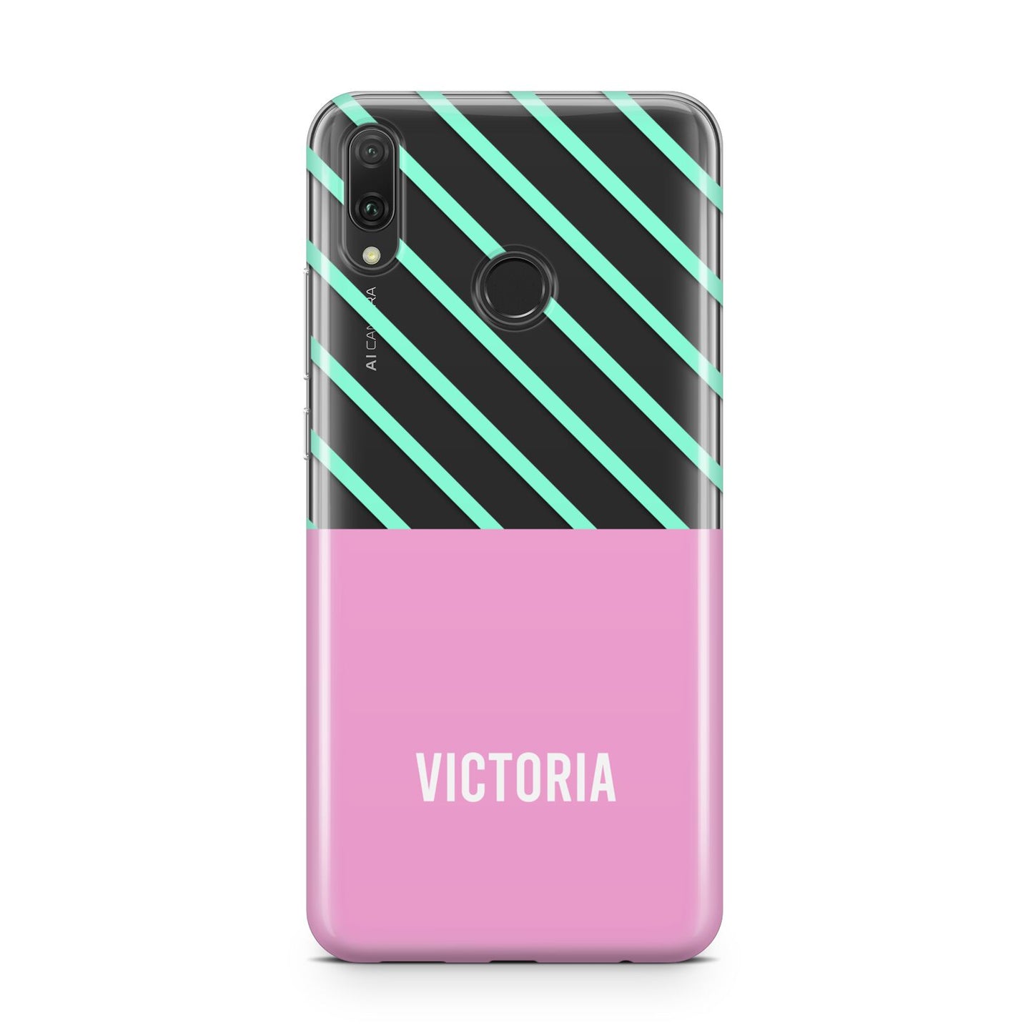 Personalised Pink Aqua Striped Huawei Y9 2019