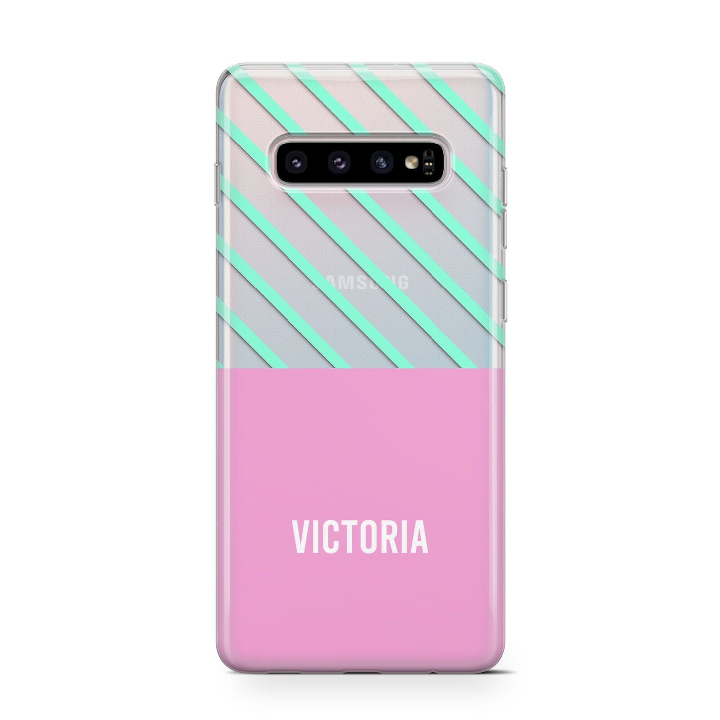 Personalised Pink Aqua Striped Protective Samsung Galaxy Case