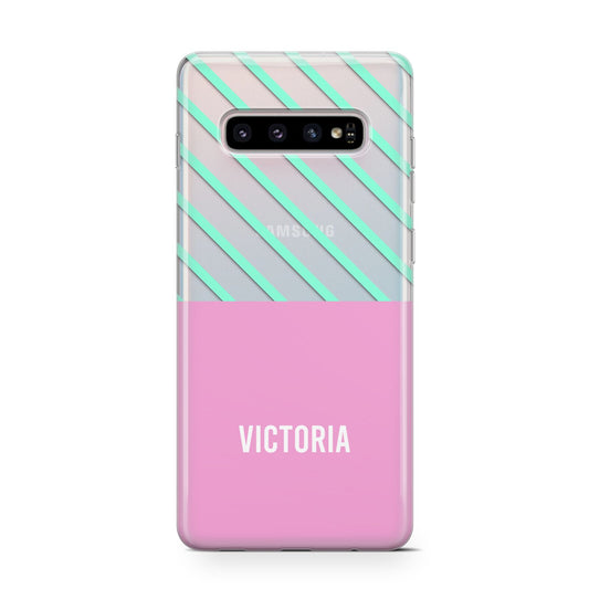 Personalised Pink Aqua Striped Protective Samsung Galaxy Case