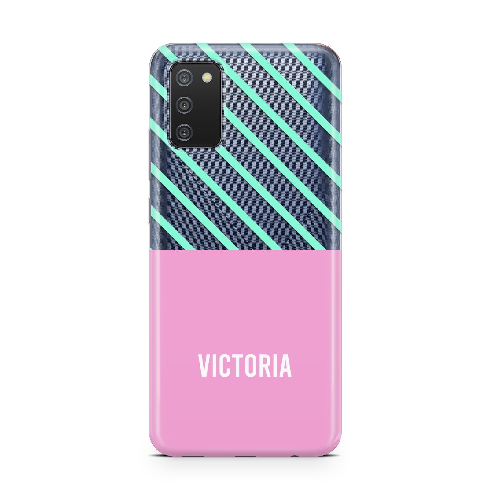 Personalised Pink Aqua Striped Samsung A02s Case