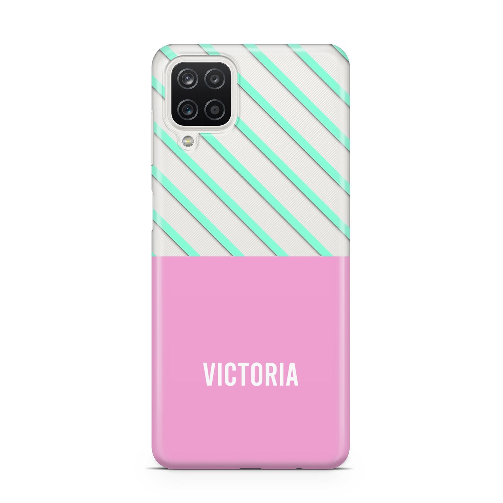 Personalised Pink Aqua Striped Samsung A12 Case