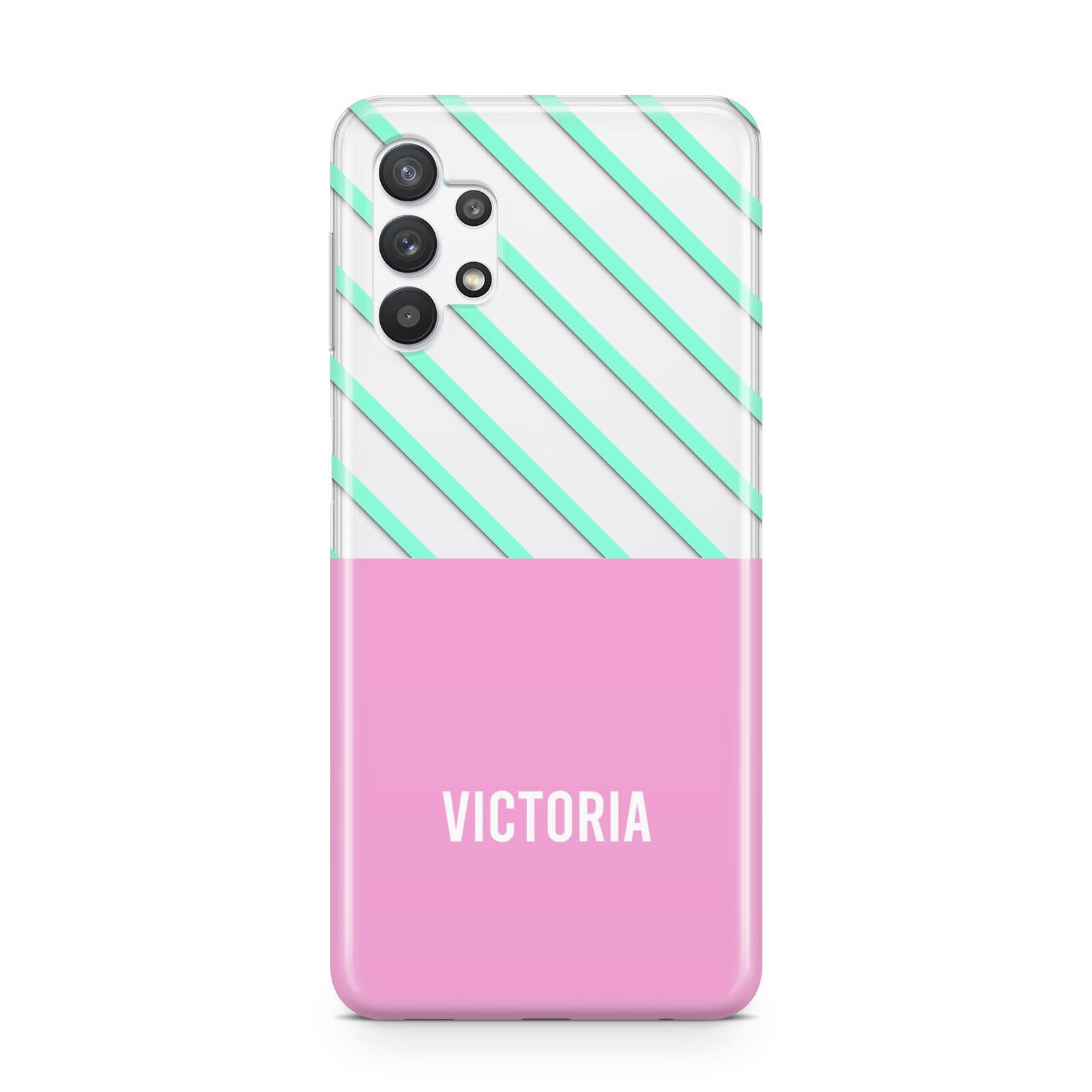 Personalised Pink Aqua Striped Samsung A32 5G Case