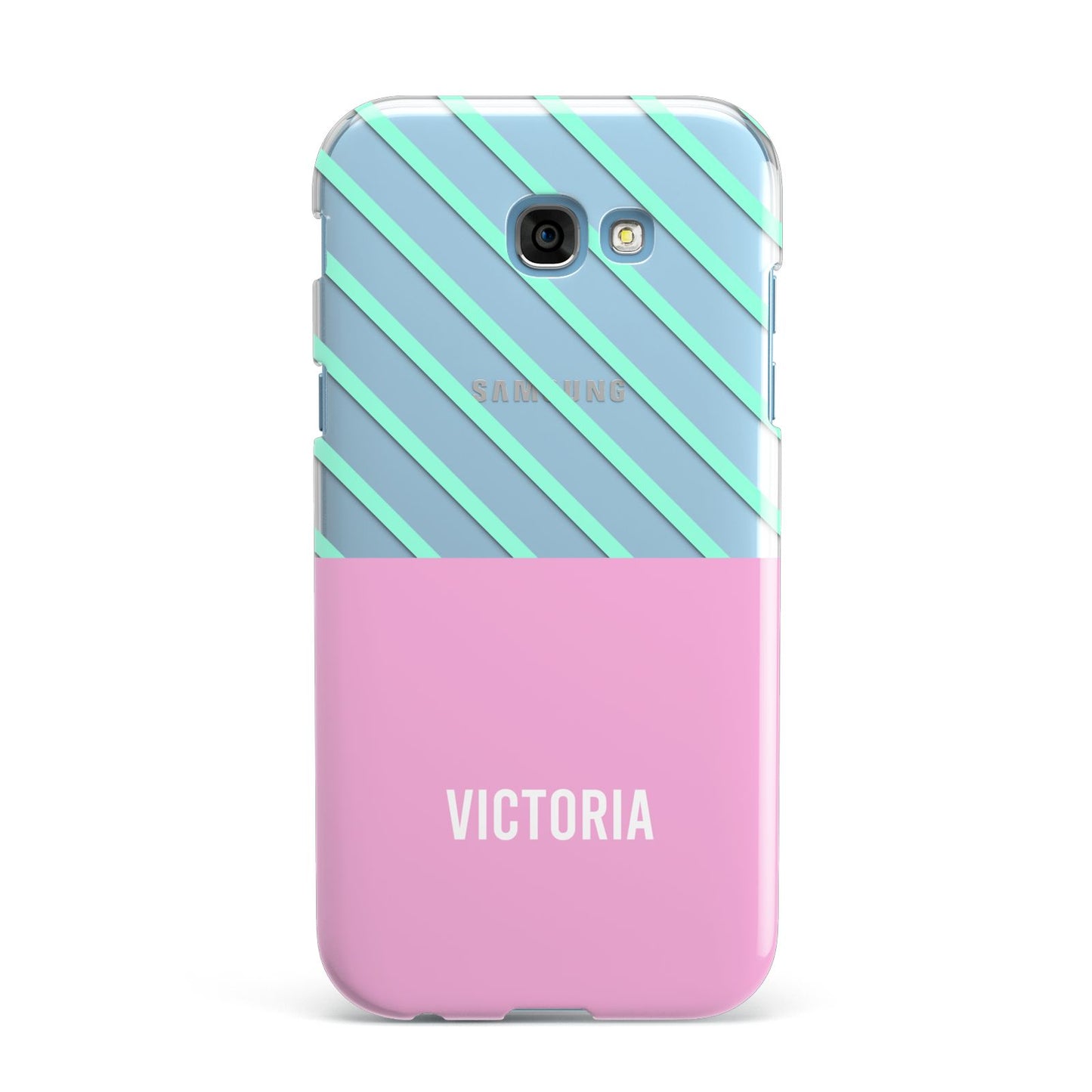 Personalised Pink Aqua Striped Samsung Galaxy A7 2017 Case