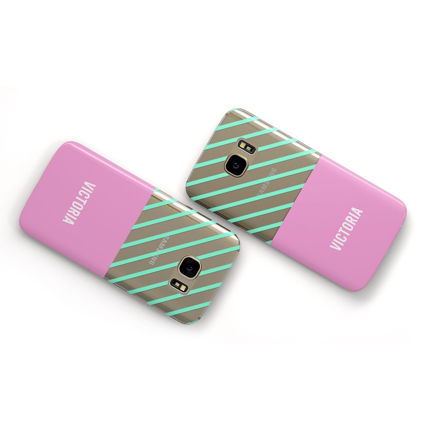 Personalised Pink Aqua Striped Samsung Galaxy Case Flat Overview