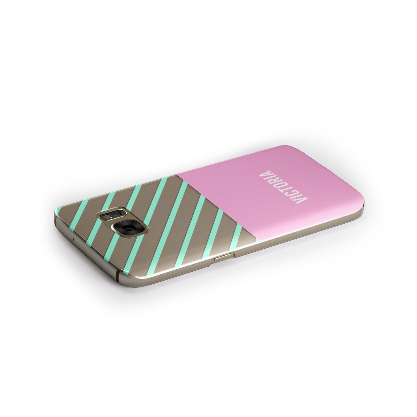 Personalised Pink Aqua Striped Samsung Galaxy Case Side Close Up