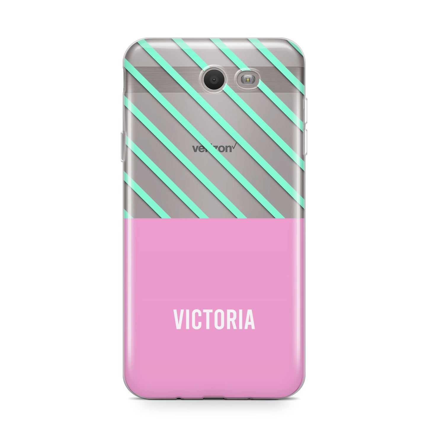 Personalised Pink Aqua Striped Samsung Galaxy J7 2017 Case