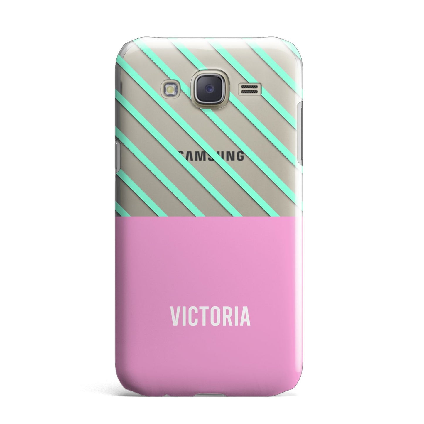 Personalised Pink Aqua Striped Samsung Galaxy J7 Case