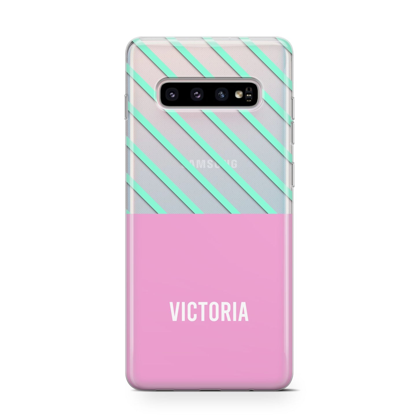 Personalised Pink Aqua Striped Samsung Galaxy S10 Case