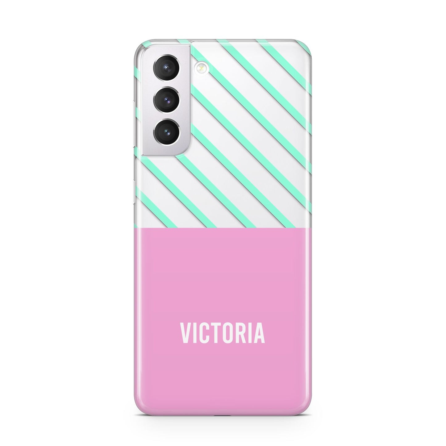 Personalised Pink Aqua Striped Samsung S21 Case