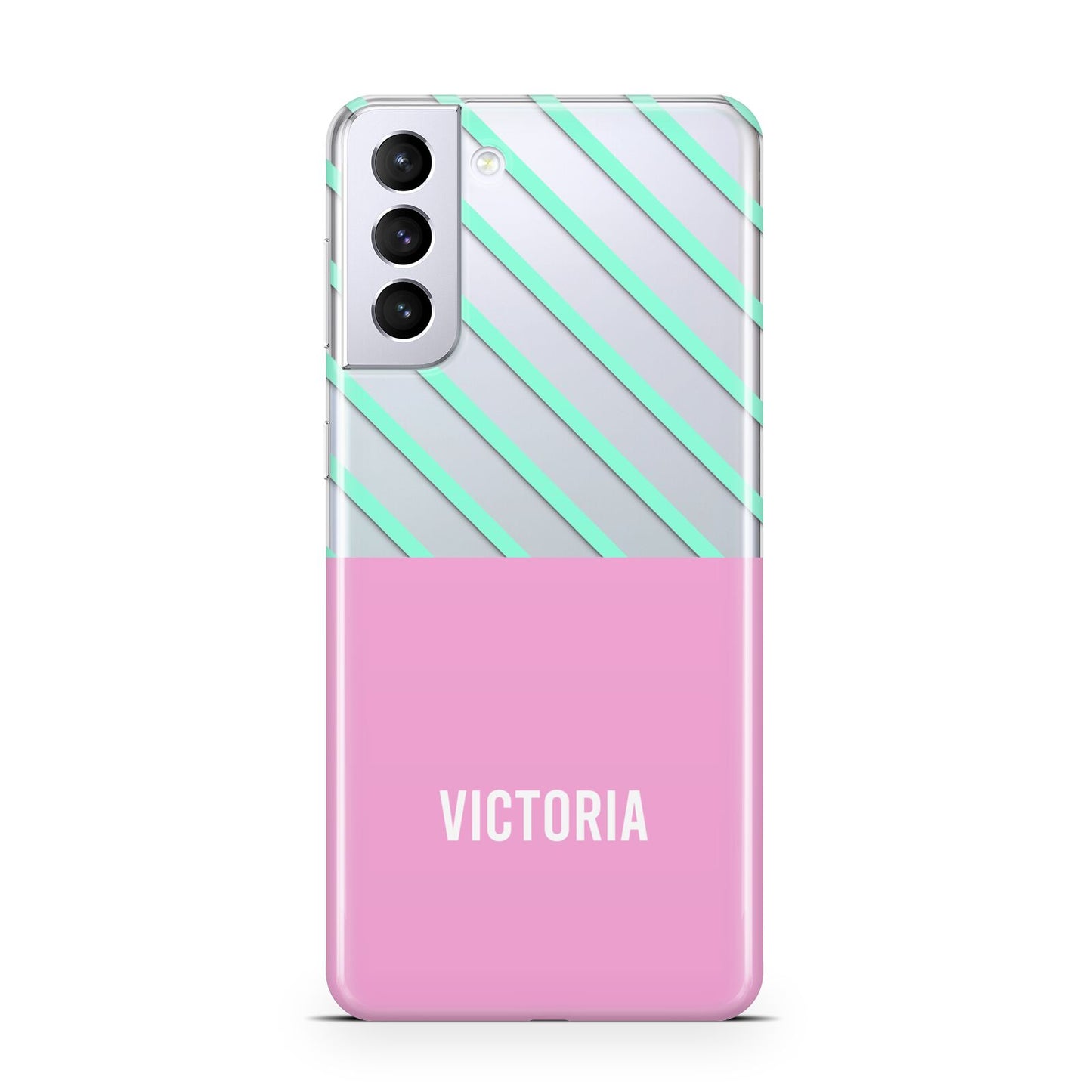 Personalised Pink Aqua Striped Samsung S21 Plus Case