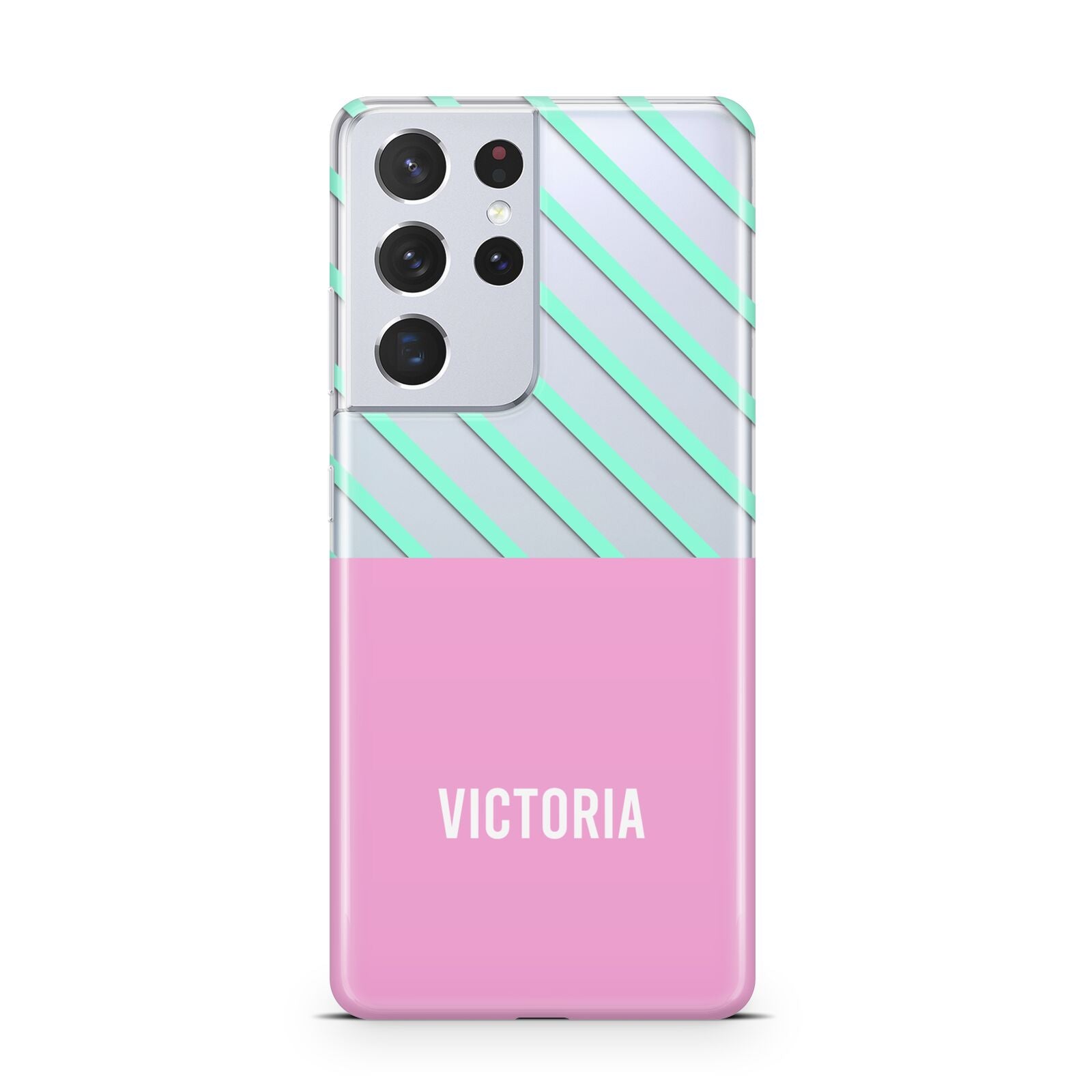 Personalised Pink Aqua Striped Samsung S21 Ultra Case