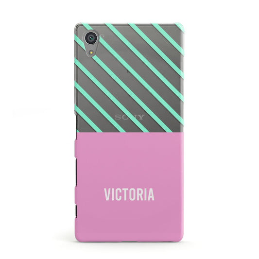 Personalised Pink Aqua Striped Sony Xperia Case