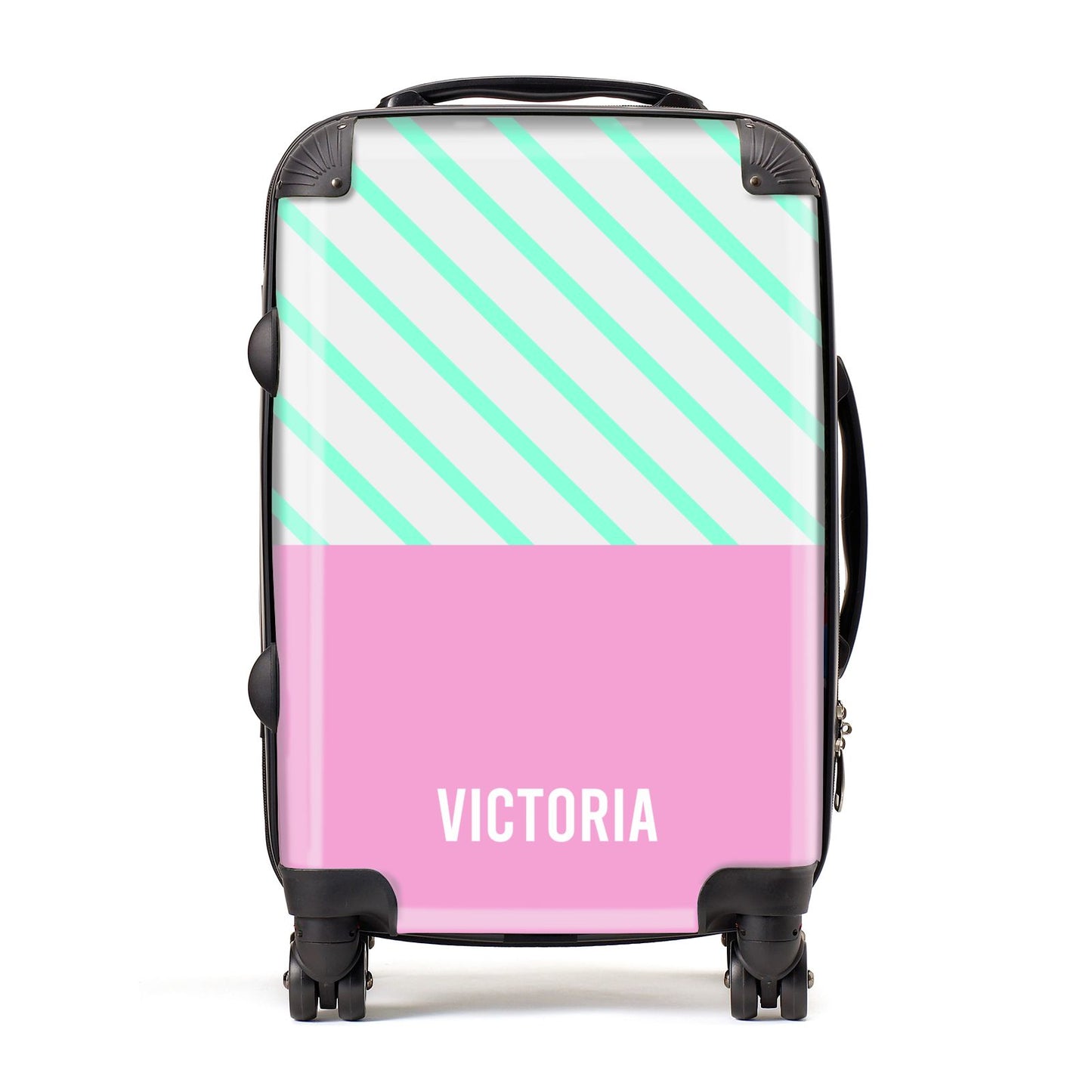 Personalised Pink Aqua Striped Suitcase