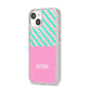 Personalised Pink Aqua Striped iPhone 14 Glitter Tough Case Starlight Angled Image