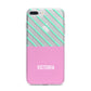 Personalised Pink Aqua Striped iPhone 7 Plus Bumper Case on Silver iPhone