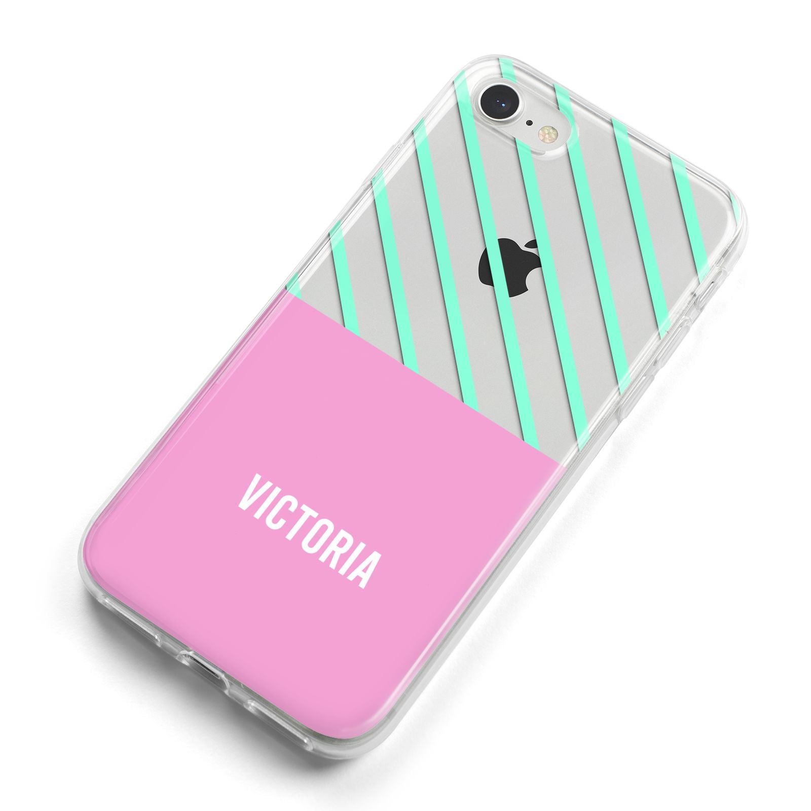 Personalised Pink Aqua Striped iPhone 8 Bumper Case on Silver iPhone Alternative Image