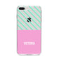 Personalised Pink Aqua Striped iPhone 8 Plus Bumper Case on Silver iPhone